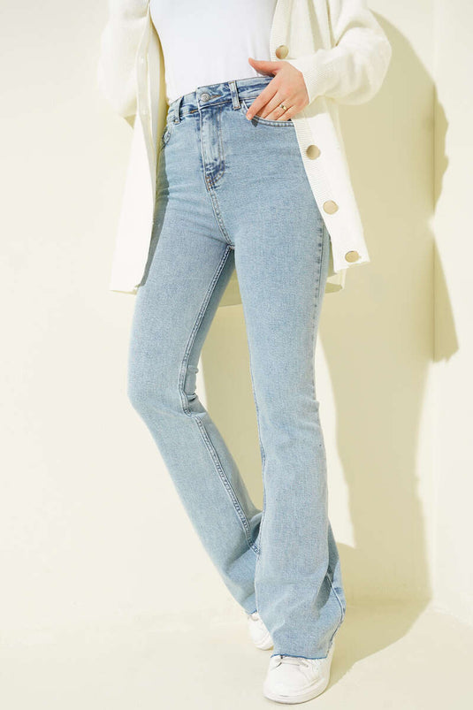 Kesik Paça İspanyol Paça Kot Pantolon Kar Açık