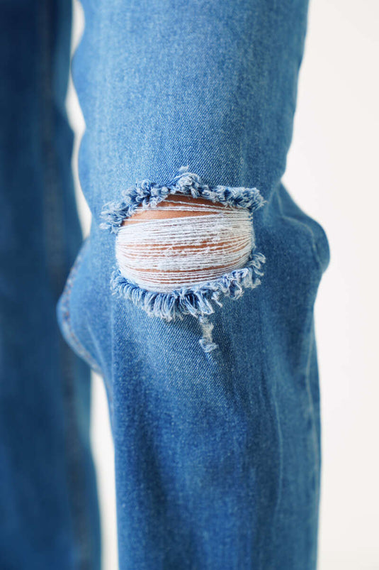 Cut-Leg Laser Jeans Blue