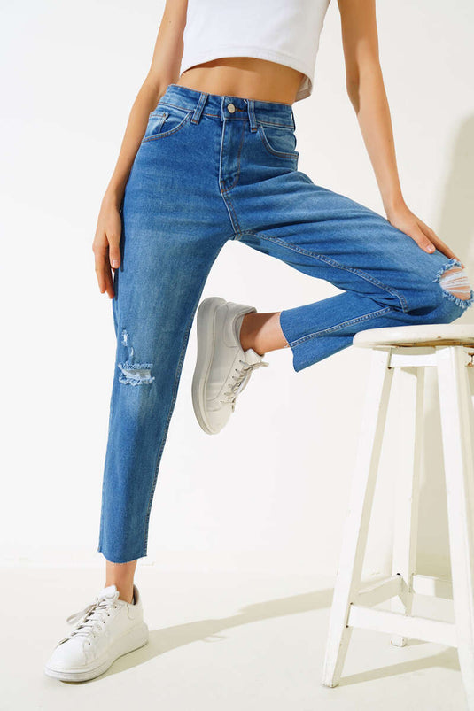 Cut-Leg Laser Jeans Blue