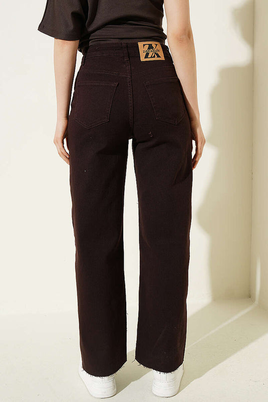 Cut Hem Mini Stone-Detail Palazzo Pants Brown