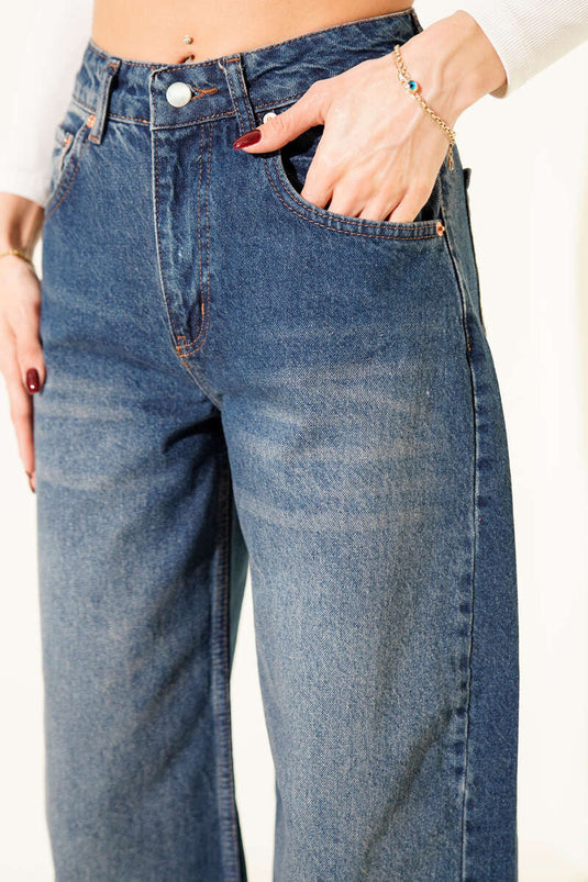 Kesik Paça Palazzo Salaş Kot Pantolon Kahve Tint