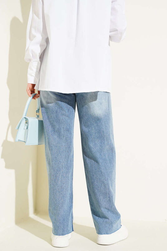 Jean décontracté à jambe coupée bleu clair neige