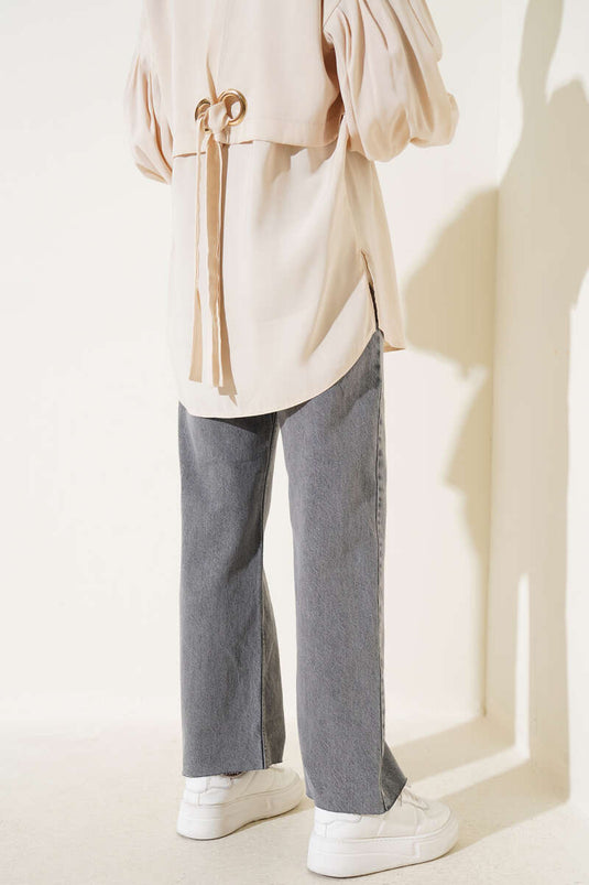 Cut Leg Casual Jeans Grey Snow