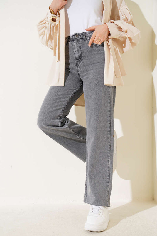 Cut Leg Casual Jeans Grey Snow