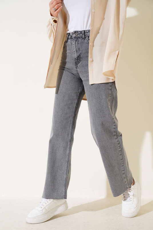 Cut Leg Casual Jeans Grey Snow