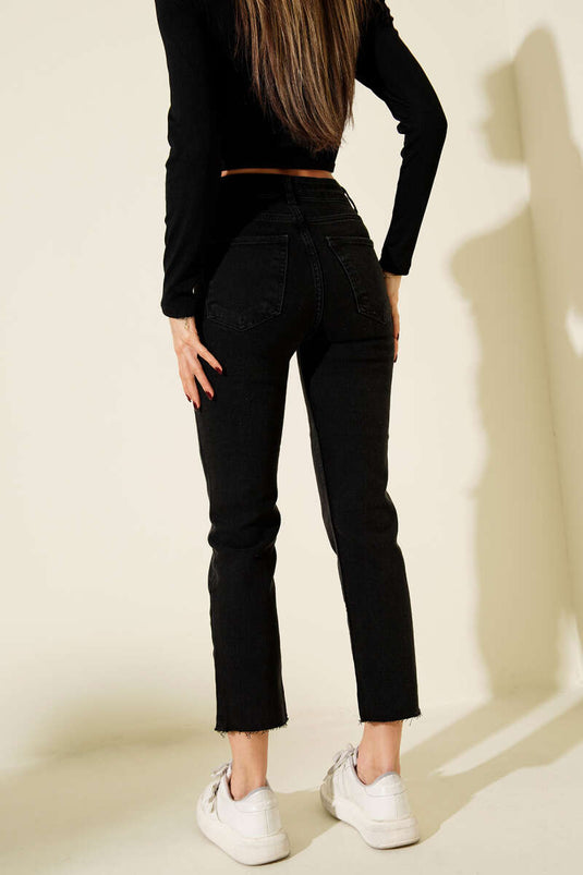 Kesik Paça Skinny Kot Pantolon Füme