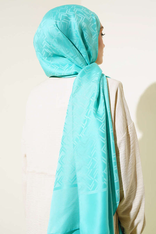 Châle Jacquard à motif intersection turquoise -118