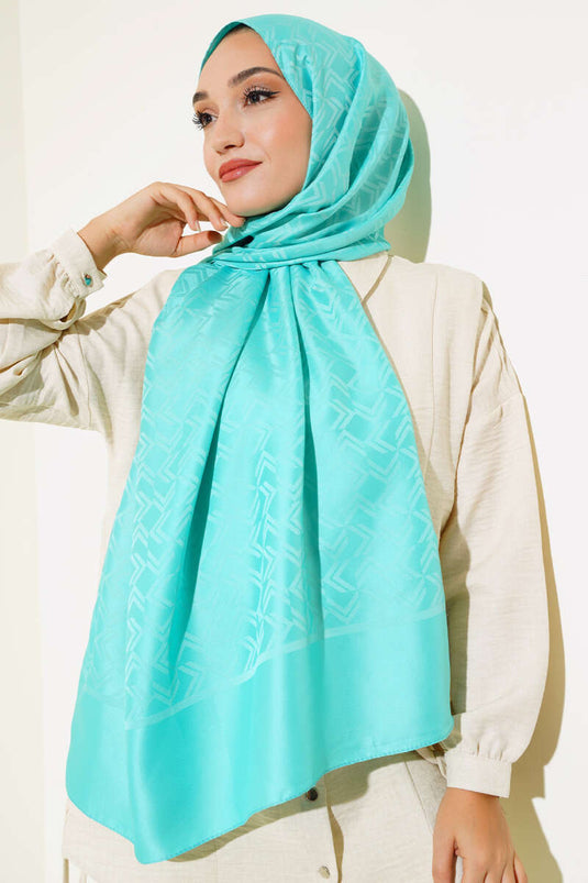 Châle Jacquard à motif intersection turquoise -118