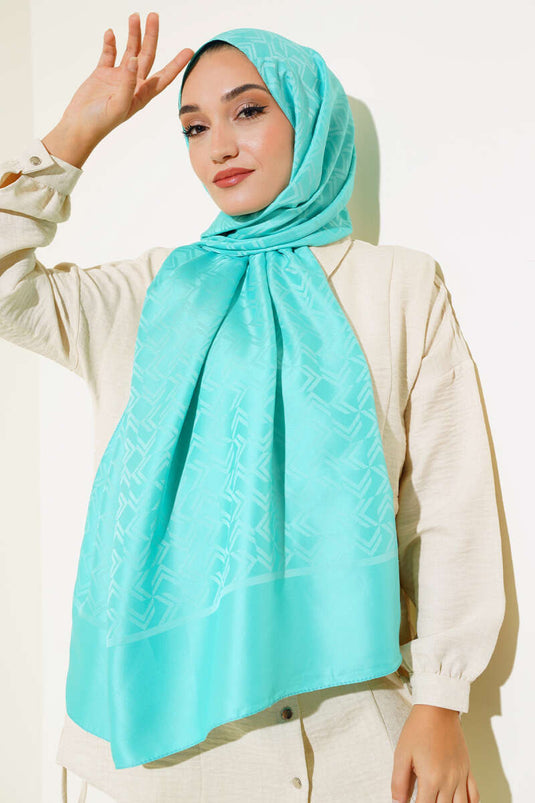 Châle Jacquard à motif intersection turquoise -118