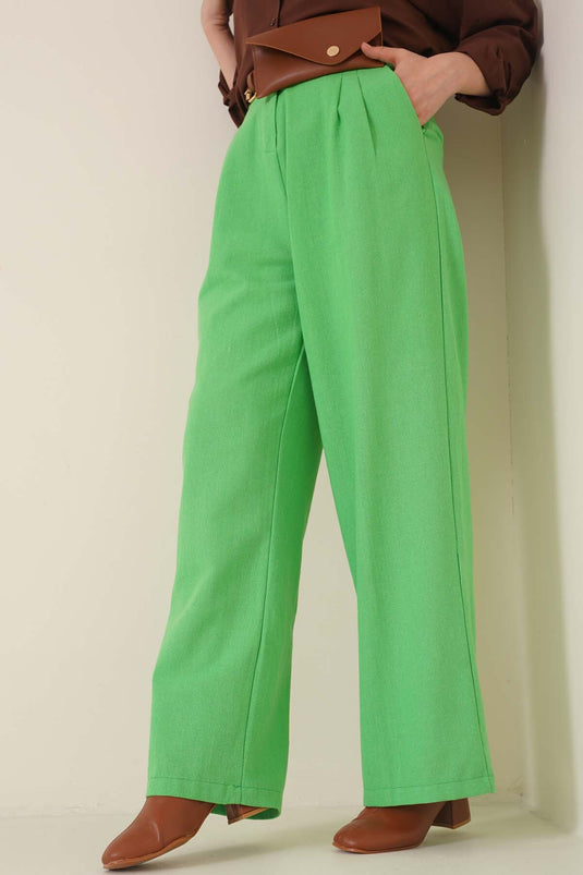 Cotton Wide Leg Trousers Green