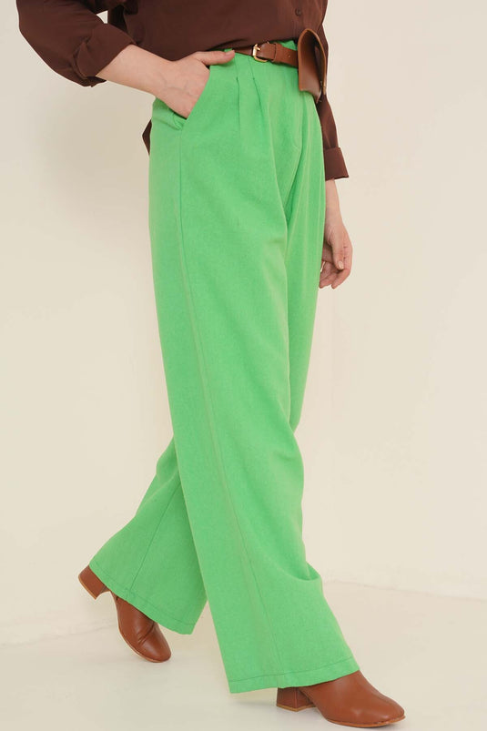 Cotton Wide Leg Trousers Green