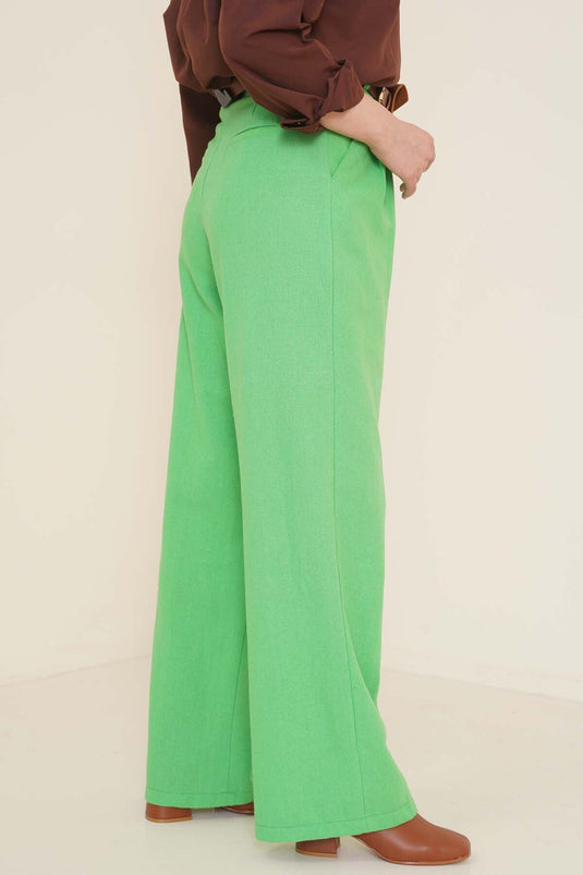Cotton Wide Leg Trousers Green