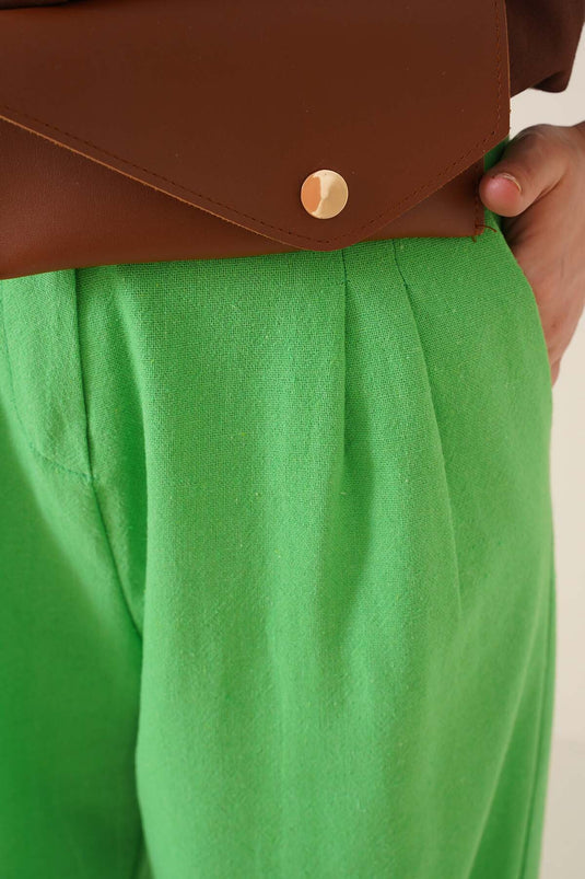 Cotton Wide Leg Trousers Green