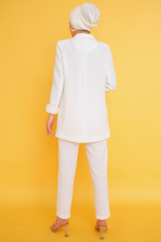Linen Trousers Blazer Two-Piece Set Ecru