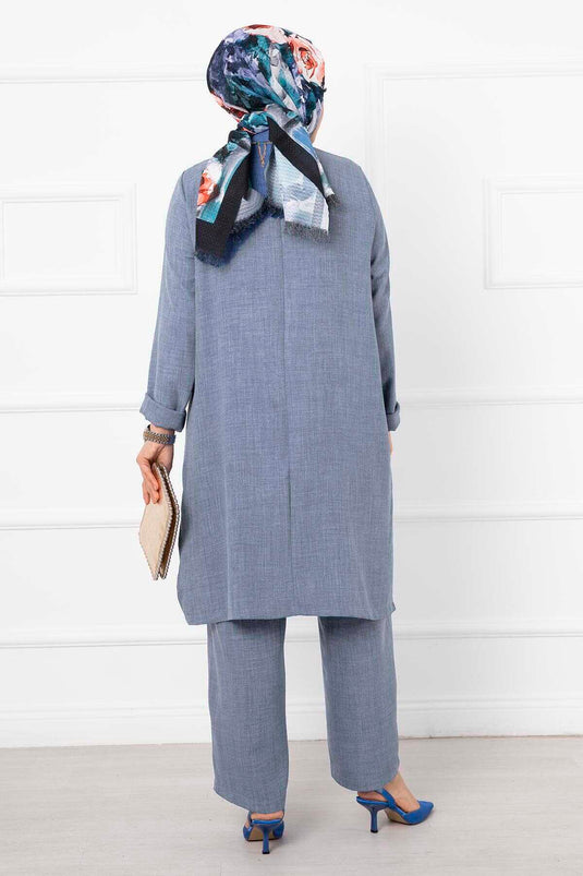 Costume Long Double Hijab En Lin Gris