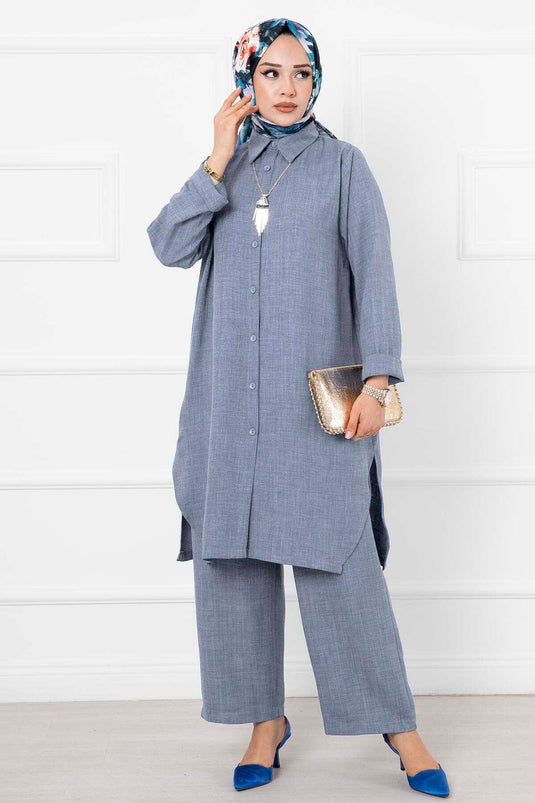 Costume Long Double Hijab En Lin Gris