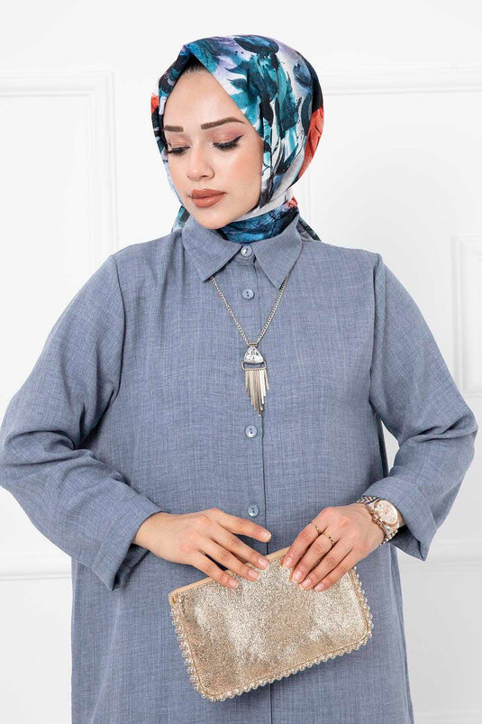 Costume Long Double Hijab En Lin Gris