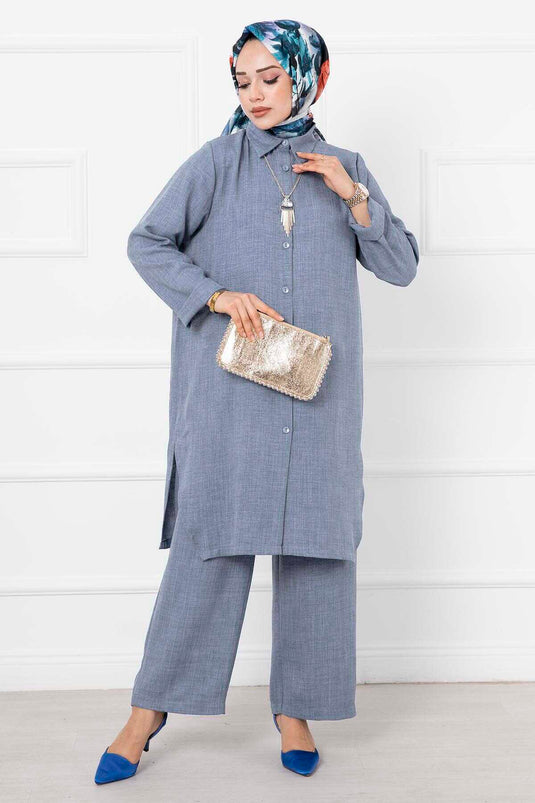 Costume Long Double Hijab En Lin Gris