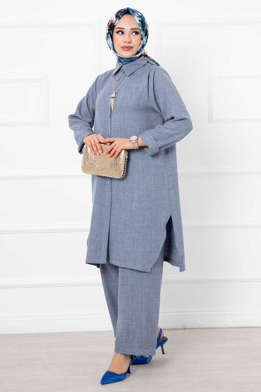 Costume Long Double Hijab En Lin Gris