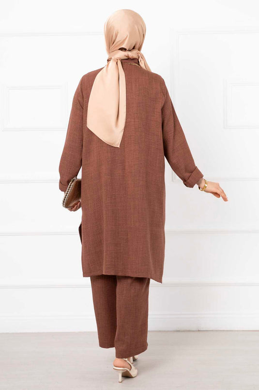 Cotton Long Double Hijab Set Brown