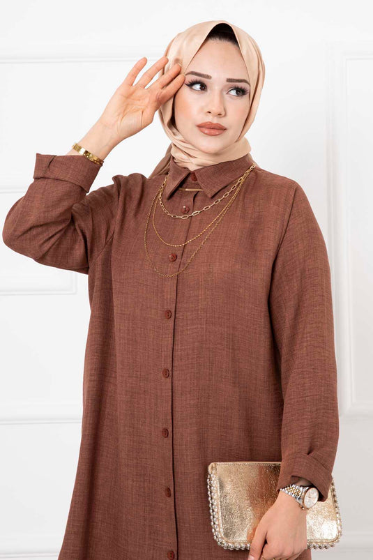 Cotton Long Double Hijab Set Brown