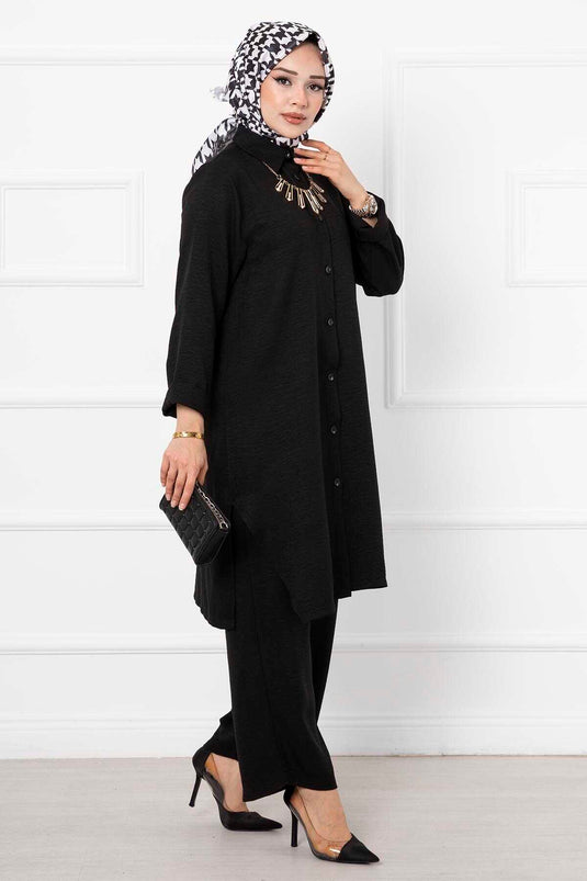 Costume Long Double Hijab En Lin Noir