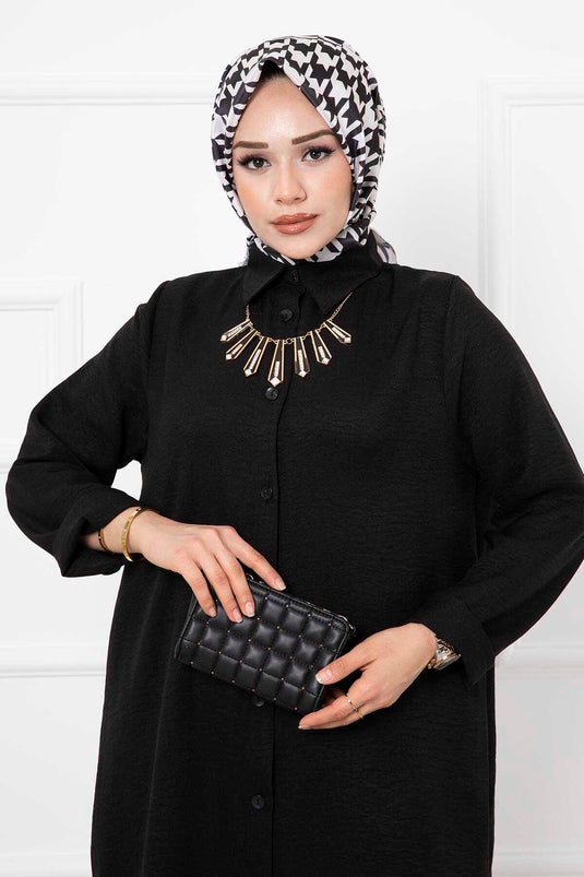 Costume Long Double Hijab En Lin Noir