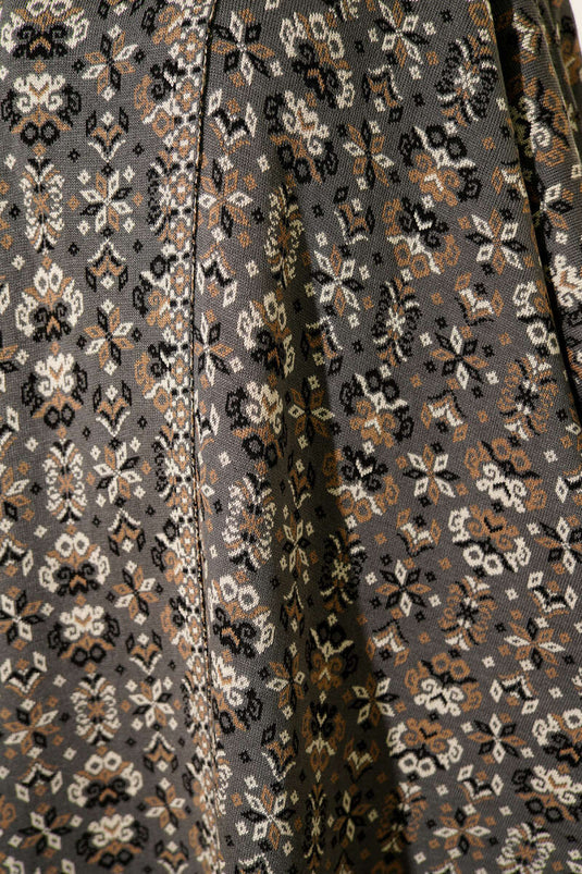 Kilim Pattern Hooded Poncho Smoke