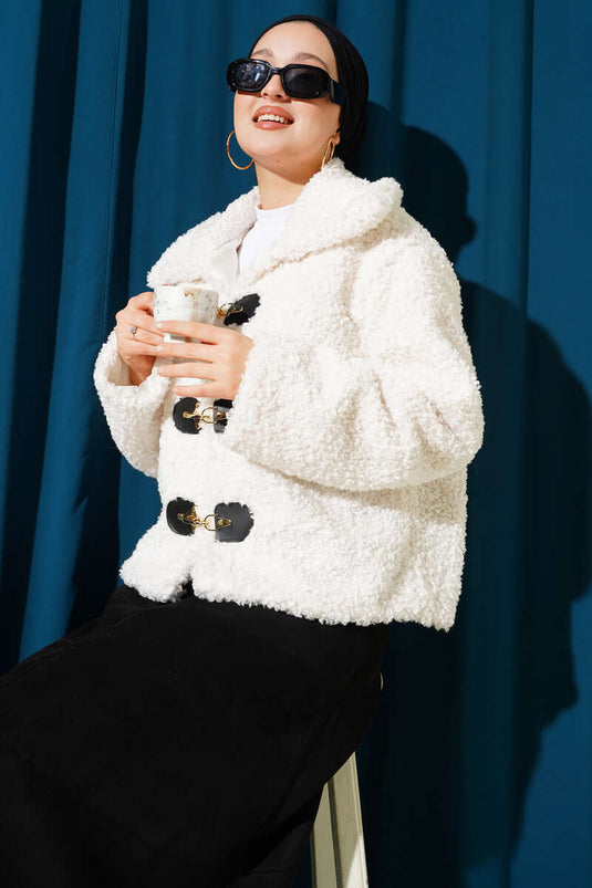 Short Lamb Jacket with Lock Detail in Ecru