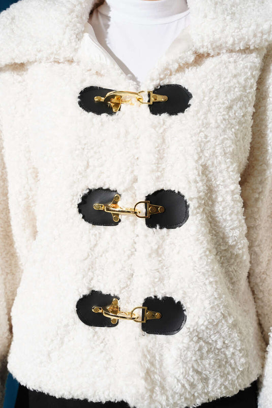 Short Lamb Jacket with Lock Detail in Ecru