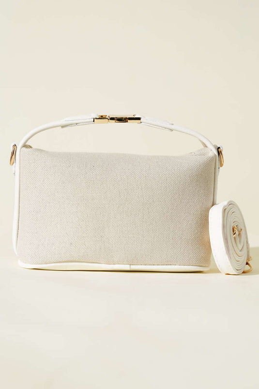 White Canvas Bag with Locking Handle Detail