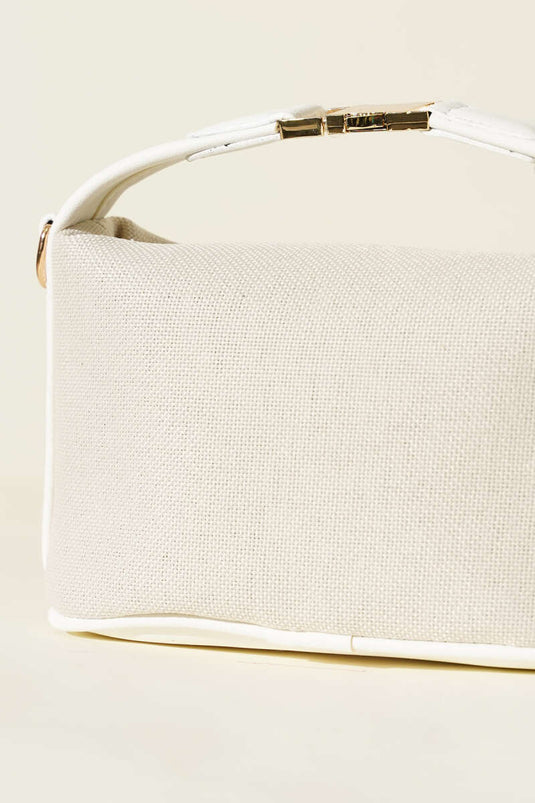 White Canvas Bag with Locking Handle Detail