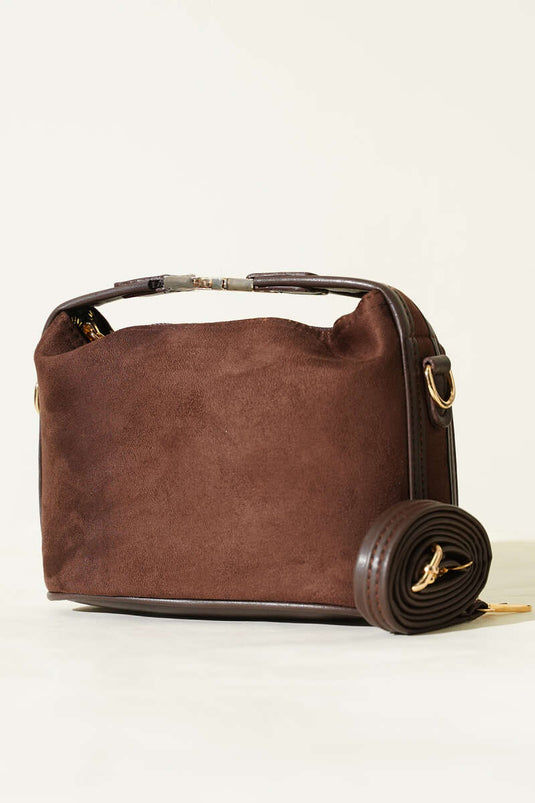 Kilit Sap Detaylı Süet Çanta Acı Kahve