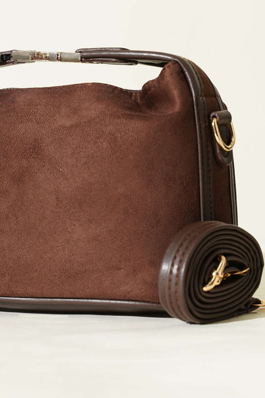 Kilit Sap Detaylı Süet Çanta Acı Kahve
