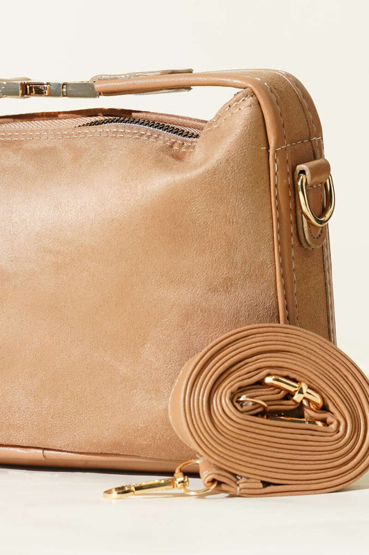 Suede Bag with Lock Handle Detail Latte