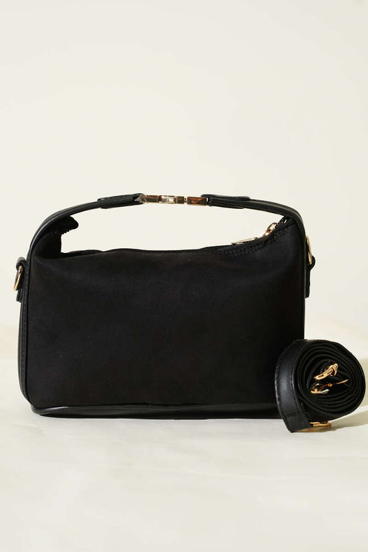 Suede Bag with Lock Handle Detail Black