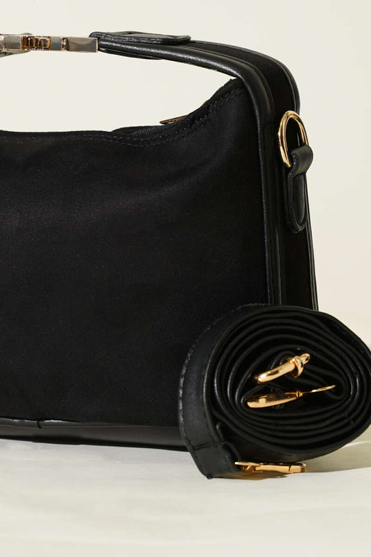 Suede Bag with Lock Handle Detail Black
