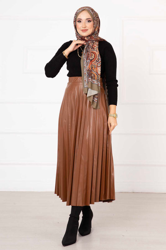 Jupe En Cuir Plissée Kiloş Tan