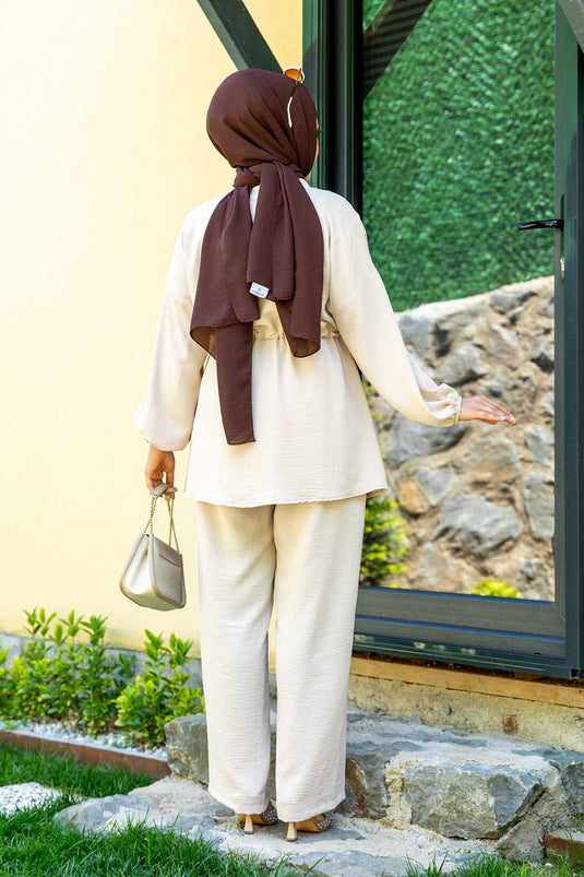 طقم حجاب كيمونو أيروبين من قطعتين، بيج