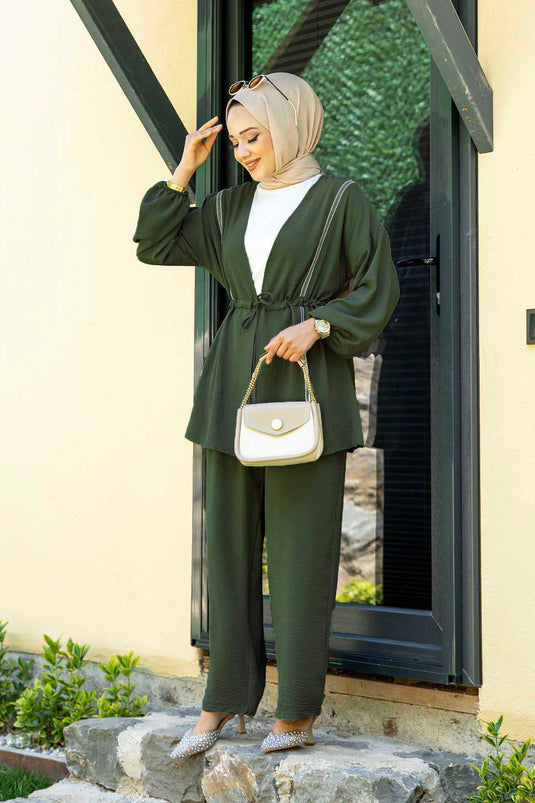 Kimonolu Aerobin Tesettür İkili Takım Haki