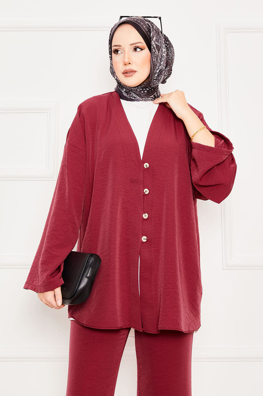 Kimono Double Hijab Suit Claret Red