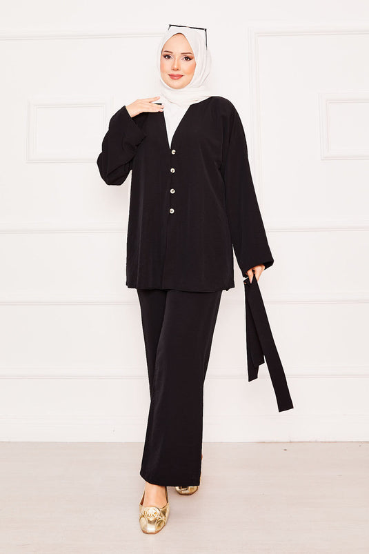 Kimono Double Hijab Set Black