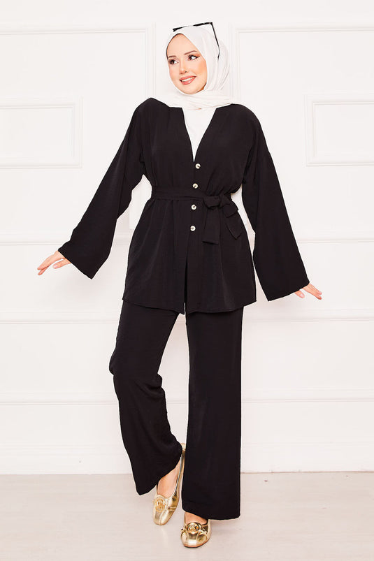 Kimono Double Hijab Set Black