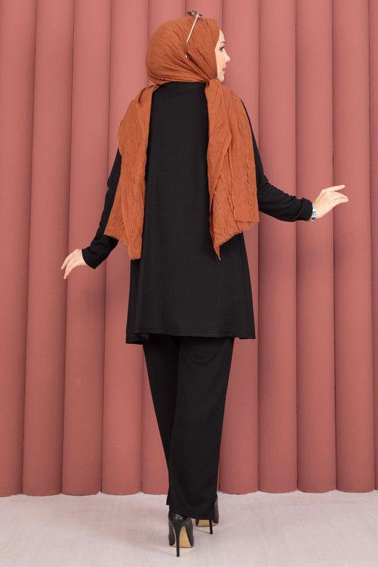 Completo Tesettür con Kimono Triplo Nero