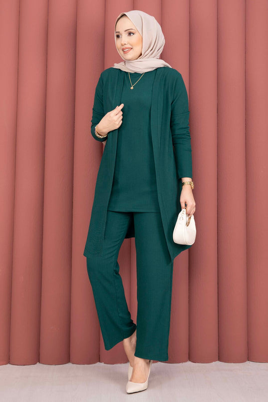 Completo Tesettür con Kimono Triplo Smeraldo