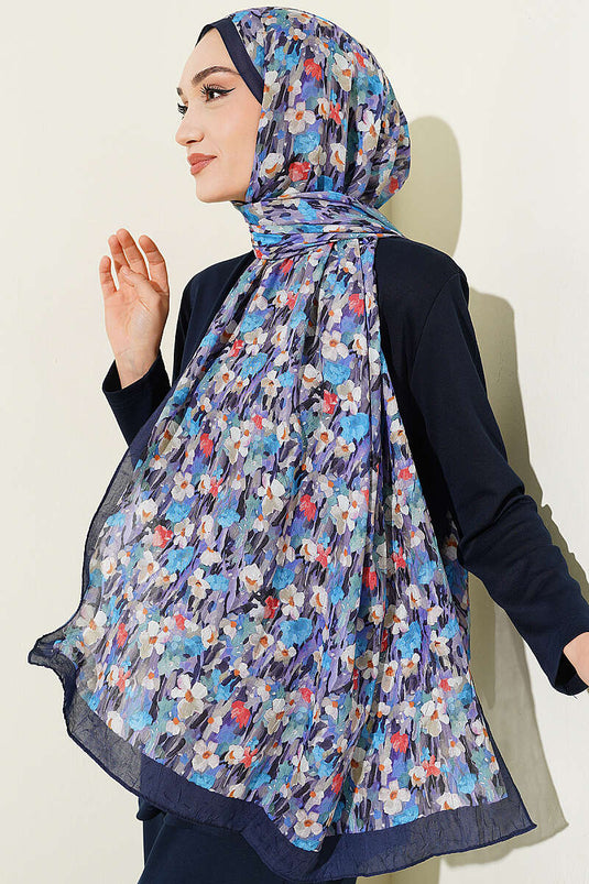 Serie Fiori di Campo Sciarpa in Bambù Crepe Blu Scuro