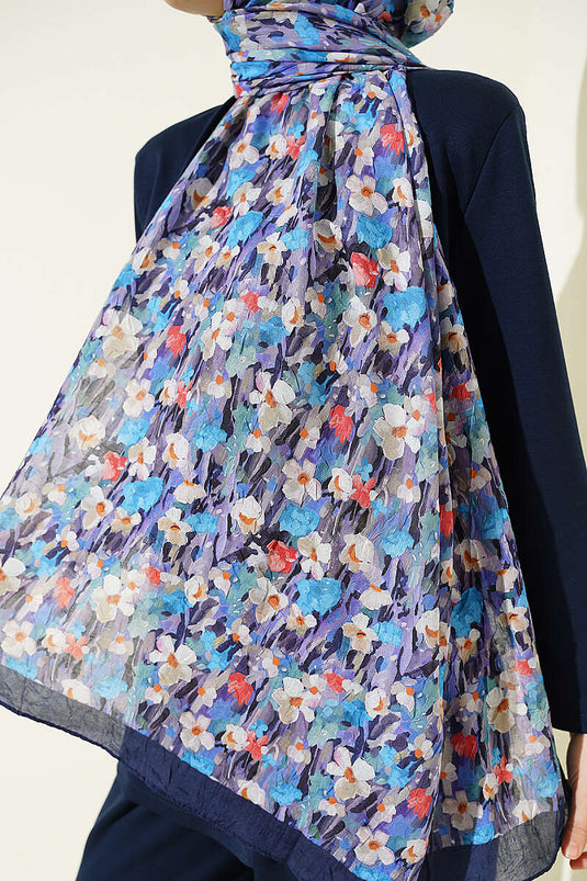 Serie Fiori di Campo Sciarpa in Bambù Crepe Blu Scuro