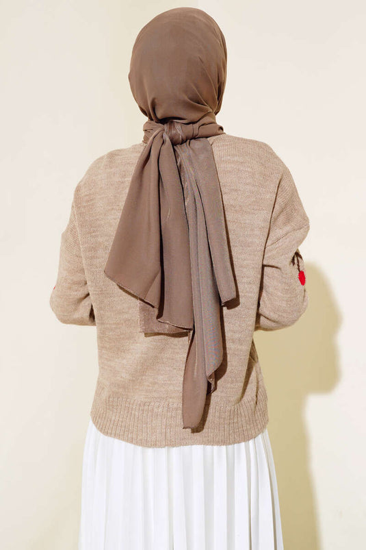 Cherry Pattern Buttoned Short Cardigan Latte