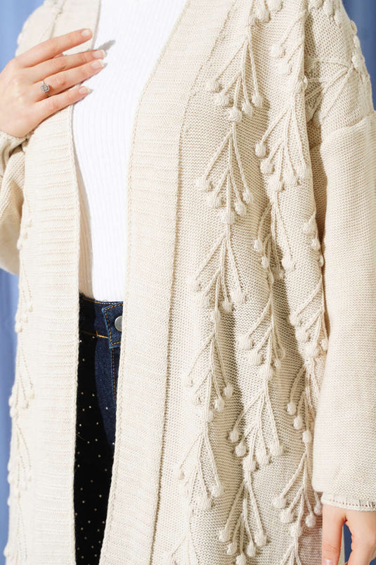 كارديغان صوفي طويل مزخرف بنقشة كيراز بلون حجر