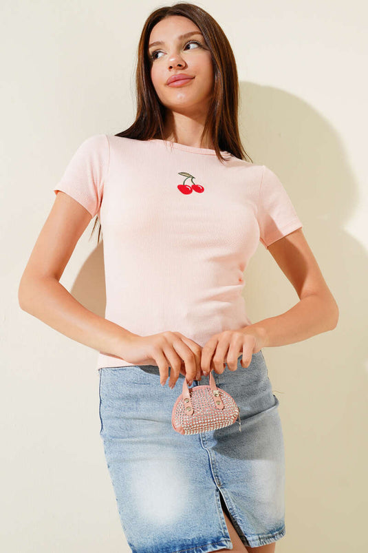 Débardeur brodé de cerises saumon